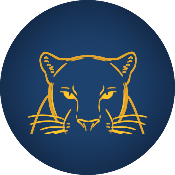 Panther Island Update logo: gold outline of a panther head on a deep blue circle