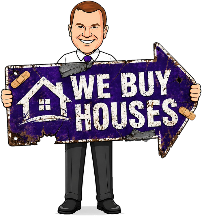 David Pannell holding a We Buy Houses sign